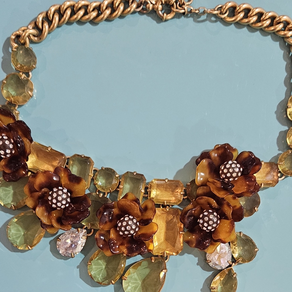 J. Crew Gold And Amber Color Modern Floral Bib St… - image 1